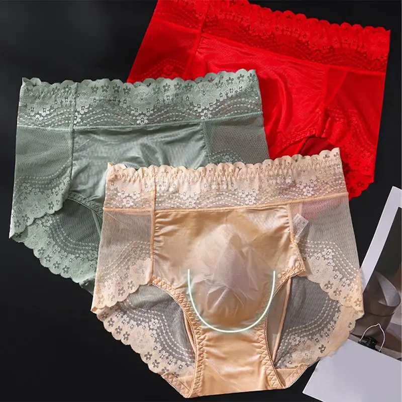 1pc Men Lace Thin Seamless Ice Silk Sexy Briefs 3d Bulge Pouch Low Waist Pantie Summer Breathable High Elastic Soft Underwear — image 1