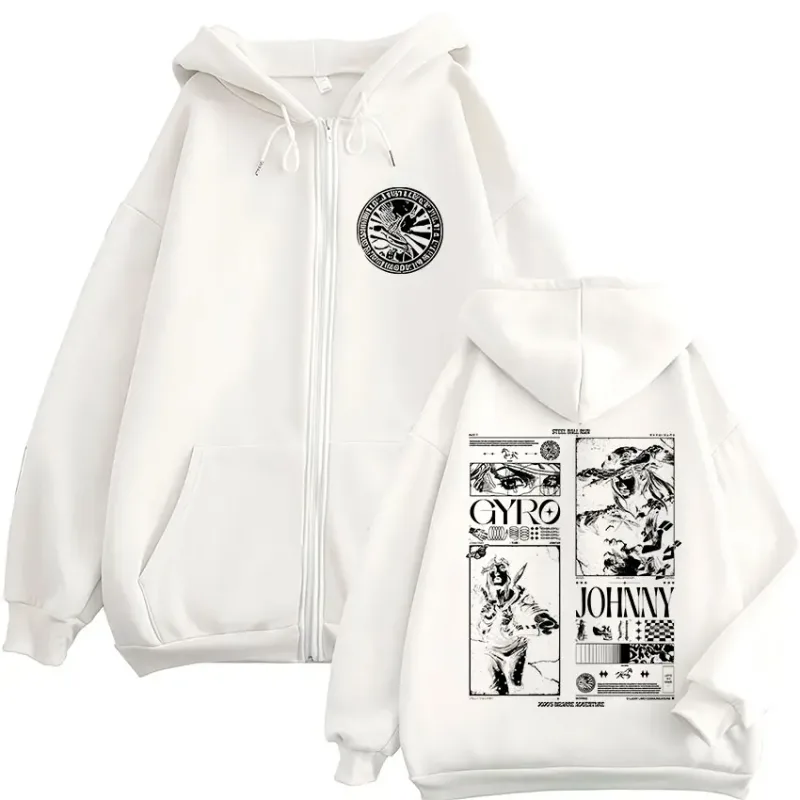 Anime jojo bizarre aventura bola de aço correr zíper hoodies das mulheres dos homens zip up moletom com capuz jaquetas vintage casacos streetwear — image 3