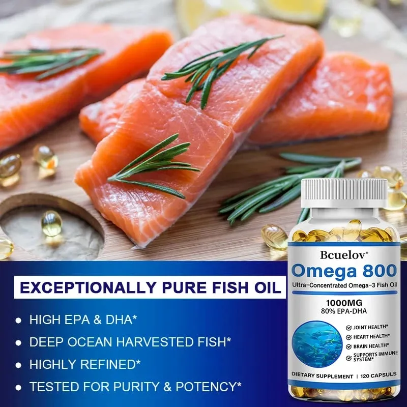 Bcuelov halolaj Omega 3 kiegészítők 1000 mg Softgels Omega 3 halolaj az egészséges szív agy támogatásáért 30/60/120 kapszula — image 4