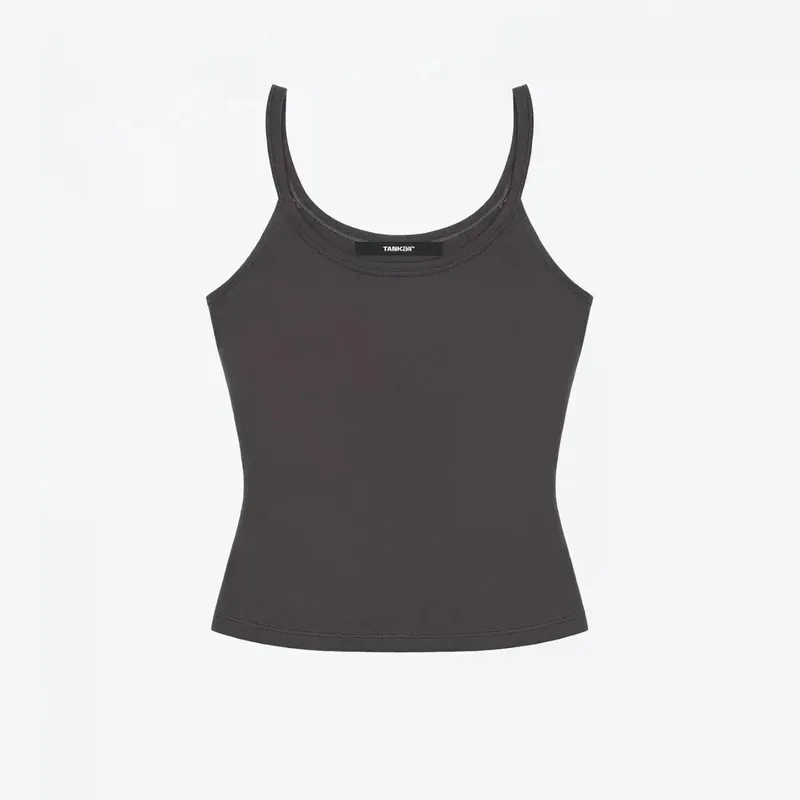טנק בסגנון אמריקאי צוואר צוואר Slim Fit Stretch Basic Crop Top סקסית מתוקה ומגניבה