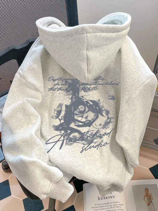 Rose Flower Men Women Hoodie Pullover Outdoor Street Casual Loose Sports Comfort Sporty Versatile Daily Winter Autumn Sweatshirt — image 5