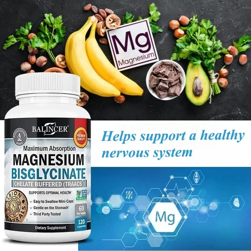 Magnesium Bisglycinate - for Muscle Nerve Sleep Joints Bones Immune & Energy - High Absorption Vegetarian 120 Capsules