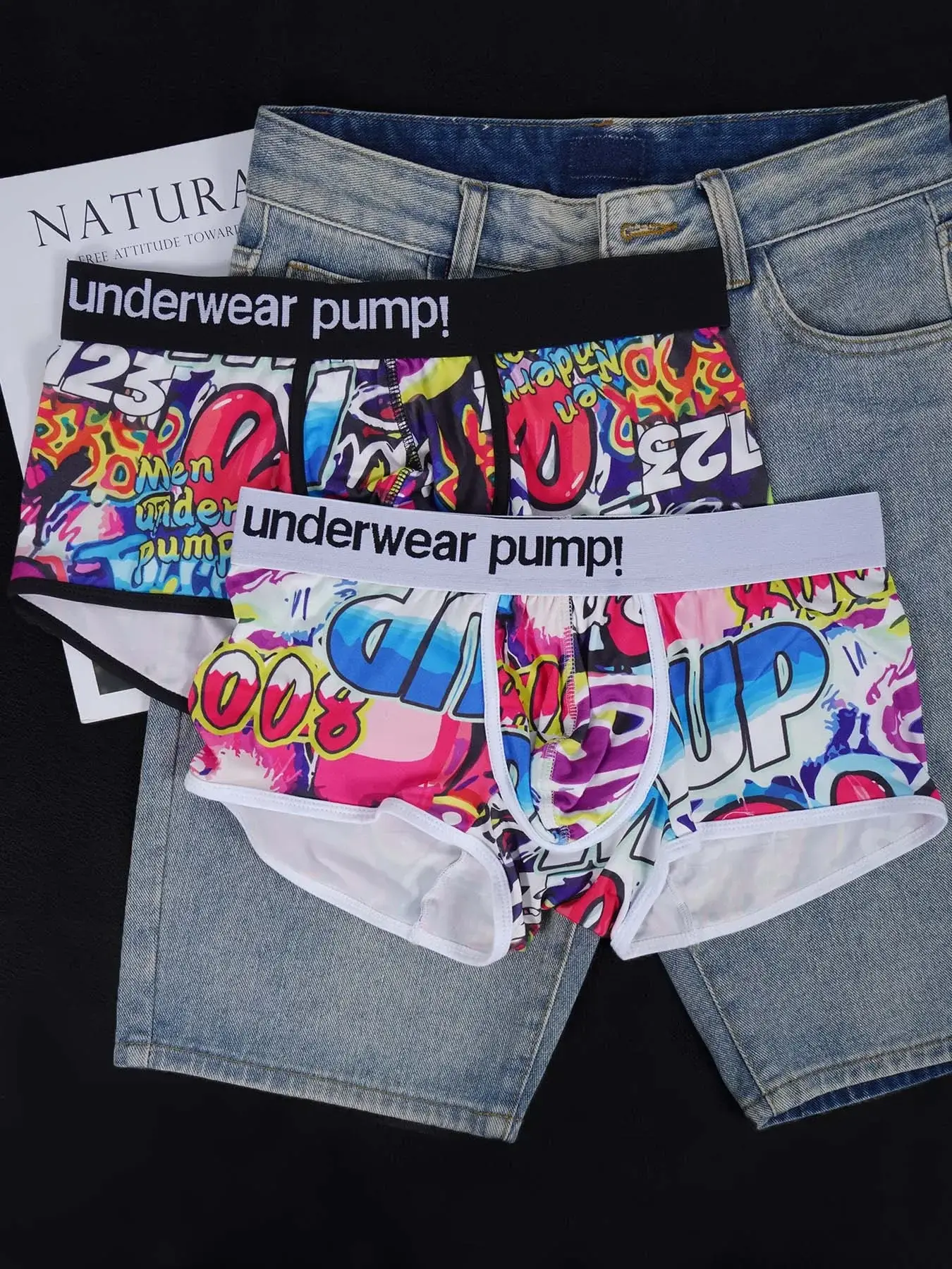 1- 4PCS Men's Cotton Nylon Blend Boxer Briefs All-Over Graffiti Print Wide Elastic Waistband Non-Tight Fashion Sport Underwear — image 4