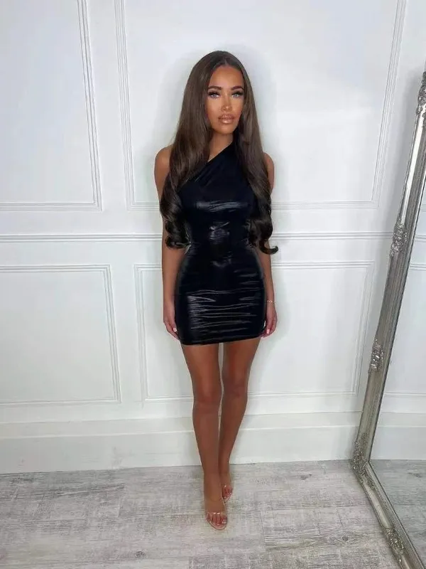 Szexi egy vállú Bodycon ruhák nőknek Szilárd, szabálytalan, vékony miniruha Női bulizós éjszakai klub fenék rövid ruha Vestido — image 12