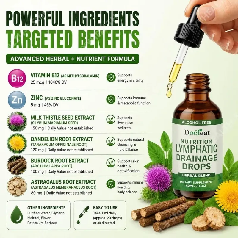 Μίγμα Lymphatic Drainage Drops Χωρίς αλκοόλ Υποστηρίζει τη λεμφική ισορροπία και ζωτικότητα με βιταμίνη B12 και ψευδάργυρο 60 ml — image 3