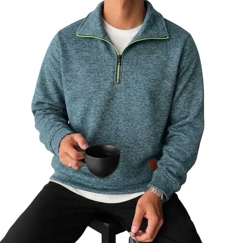 Men's Long Sleeve Half Zipper Sweatshirts Solid Pullover Luxury Zip Up Hoodies Casual Mens Coats Gym Man Quarter Zip Poleron — image 9