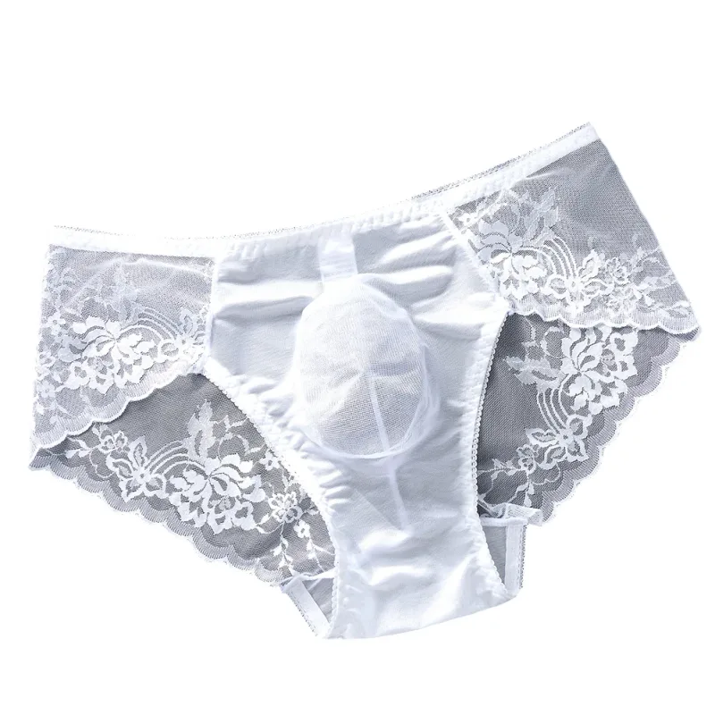Cuecas masculinas de renda sem costura cuecas de seda gelada 3D bolsa com protuberância calcinha gay de cintura baixa — image 17