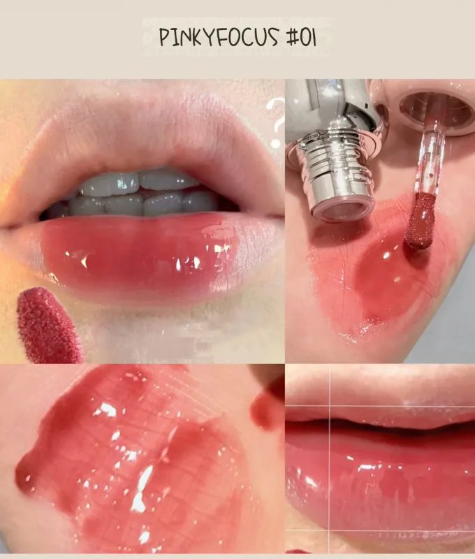 Pinkyfocus ברור שפתון גלוס בגימור זכוכית לחות גוון עירום לא דביק אידיאלי לשכבות להבהרת שפתיים