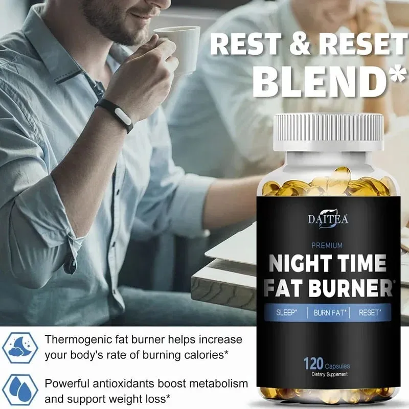Daitea Night Fat Burning Supplement - with Vitamin D3 Green Coffee Beans Green Tea Natural Plants - Sleep & Weight Management — image 4