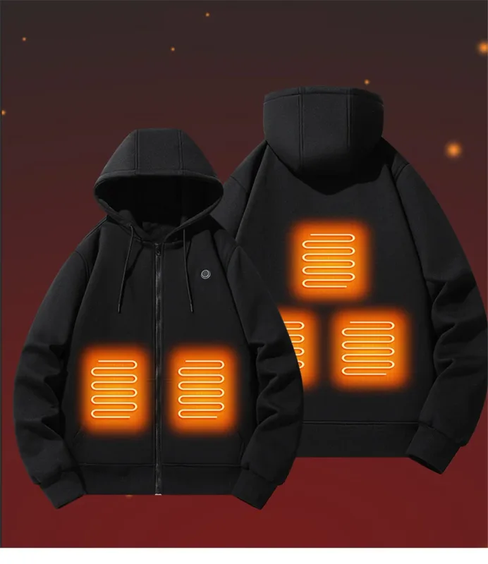 Hoodies de aquecimento usb masculino inverno elétrico aquecido hoodies jaquetas com zíper aquecido com capuz infravermelho 5 áreas de aquecimento jaqueta preto cinza — image 4