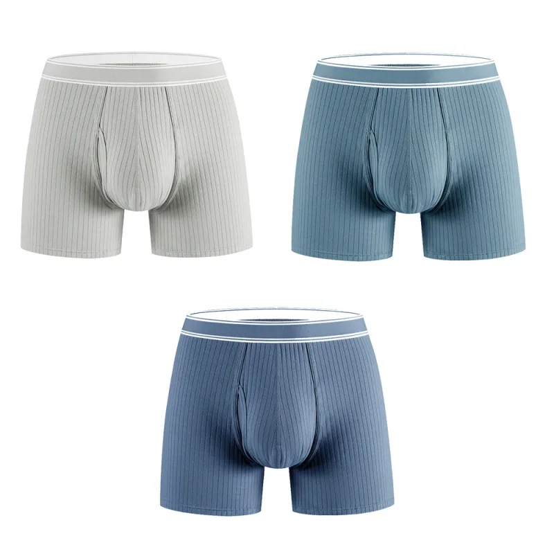 3PCS/Pack 100% Cotton Solid Striped Man Undrewear Lengthen Breathable Fitness Boxers Hombre Crotch Side Opening Men's Underpants