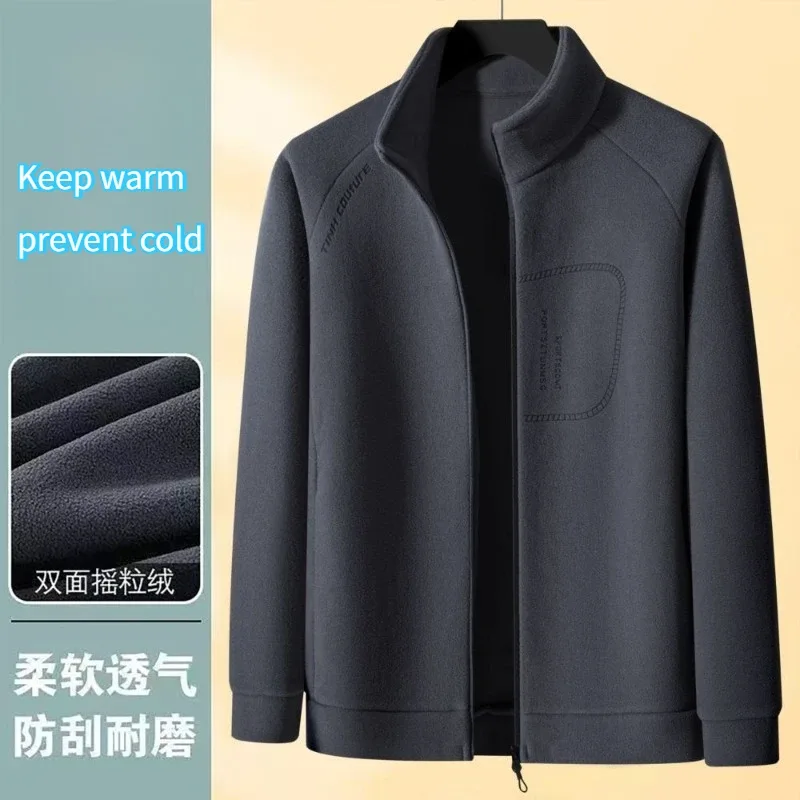 Men Double-sided Polar Fleece Hoodie Cardigan Solid Full Zip Warm Letter Print Casual Coats Thicken Sport Classic Sweatshirts — image 19