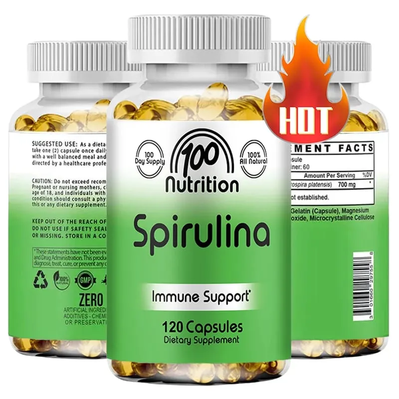 Spirulina Softgels Organic Superfood alga - Támogatja a szív- és érrendszert és az immunrendszer egészségét Erőteljes antioxidáns — image 1