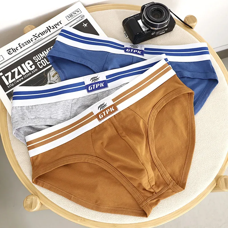 [Bloom the love] Märke 3st Cotton Brief Herr Underkläder Nya Herr Trosor Cuecas Masculina Homme Man Boxershorts Storlek M-3XL E099-HR