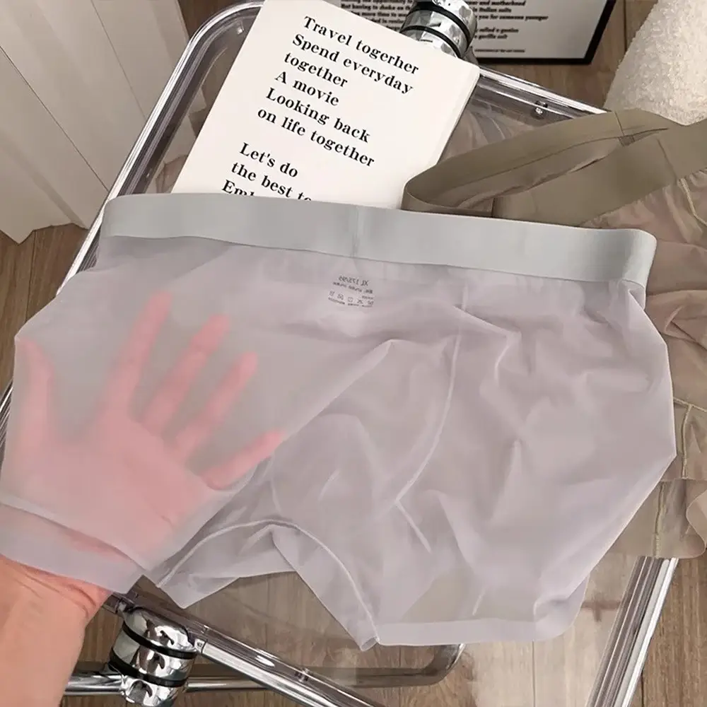 Men Sexy Elastic Men's Panties Quick Drying Ultra-thin Boxer Shorts Transparent Boxers Underwear U Bulge Pouch Sexy Und — image 11