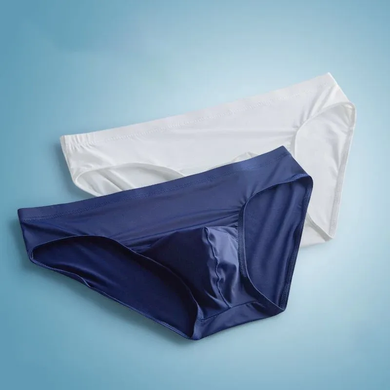 2pcs Big Pouch Nylon Men Underwear Briefs Ice Silk Male Seamless Underpants Low-Waist Manipis na Panty Plus Size