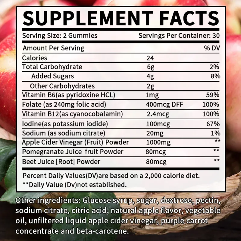 Apple Cider Vinegar Gummies - 60 Vegan Gummies - ACV Supplement for Detoxification Metabolism Energy Digestion & Gut Health — image 6