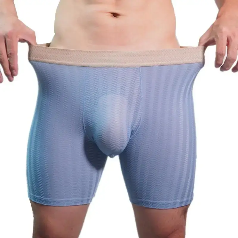 Mens Boxer Shorts Homme Nylon Underwear Man Ice Silk Panites Comfortable U Convex Pouch Middle Long Leg Underpant Male Trunks — image 2