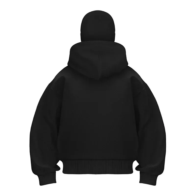 Balaclava moda personalidade hoodie masculino cor sólida dupla camada com capuz pulôver moletom y2k retro hip hop inverno streetwear — image 5