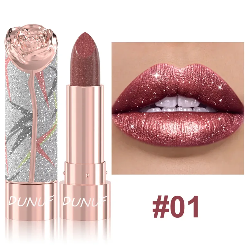 7 Kulay Gold Sparkle Metallic Lipstick Pearl Shimmer Glitter Lip Makeup High Pigment Velvet Matte Long Lasting Lipstick