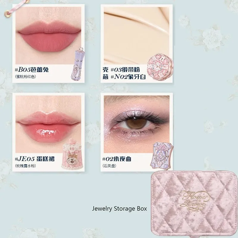 Flower Knows Makeup Professional Completa Eye Shadow Air Cushion CC Cream Blush Lipstick & Mascara Jewelry Box Σετ δώρου — image 14