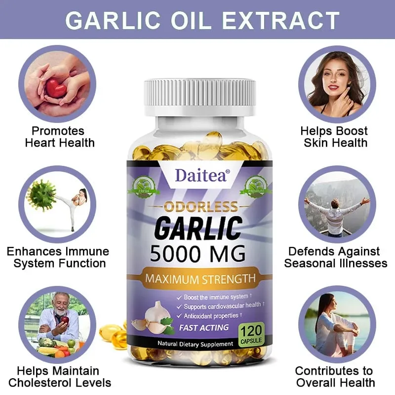 Garlic Extract Capsules 5000mg Balance Cholesterol Help Immunity Heart Health Detoxification Cleansing