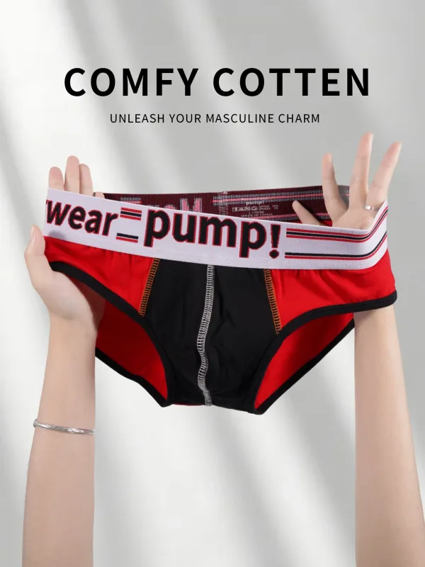 Panlalaking Cotton Color Block Brief, Pump! Logo Wide Waistband Low Rise Sexy 3D Convex Pouch Underwear 3256813080433415