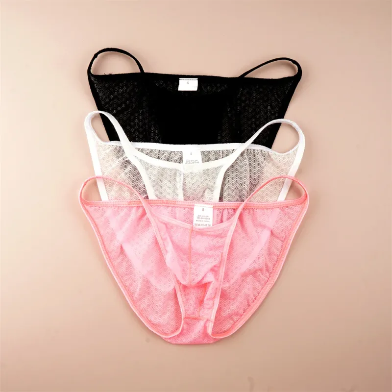 Mesh Nylon Pink Underwear for Men Solid Color Breathable Summer Cool Male Bulge Pouch Briefs Ultra Thin Sexy Plus Size Panties — image 3