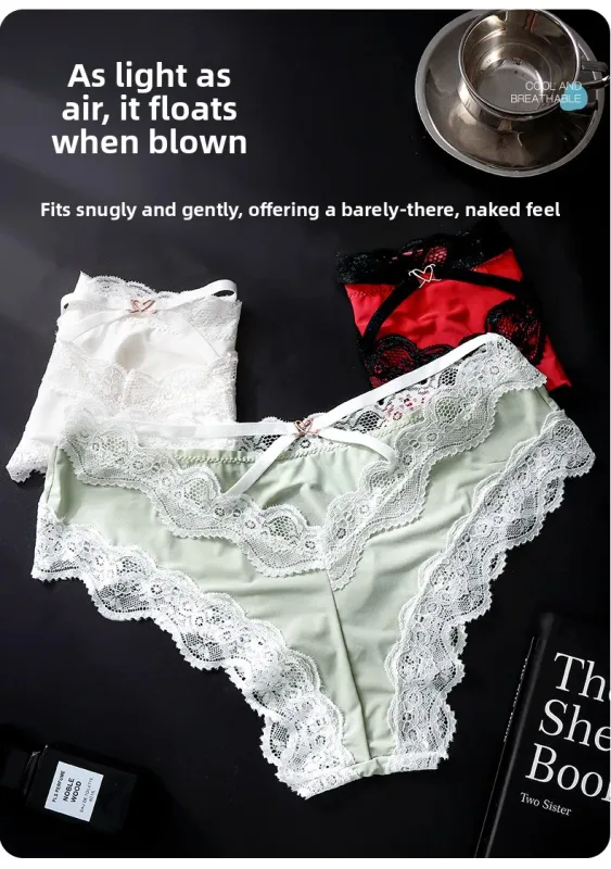 Male Full Lace Edge Briefs Back Bow Strap Ice Silk Satin Low Rise U Pouch Soft Breathable Men Underpants
