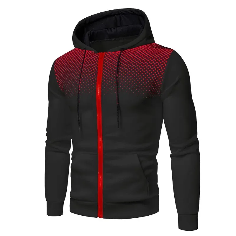 Men's Zip Up Hoodie Pocket Polka Pot Print Hooded Sweatshirt Sport Outdoor Casual Slim Fit Men Spring AutumnZipper Hoodie — image 1