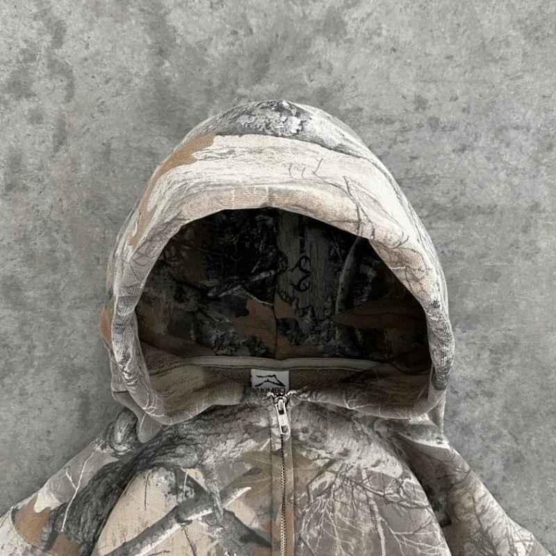 Y2K Retro zip up Hoodie Men Camouflage Pattern zipper Sweatshirt High Street Hip Hop Streetwear Oversized Unisex Camo Hoodie — image 3