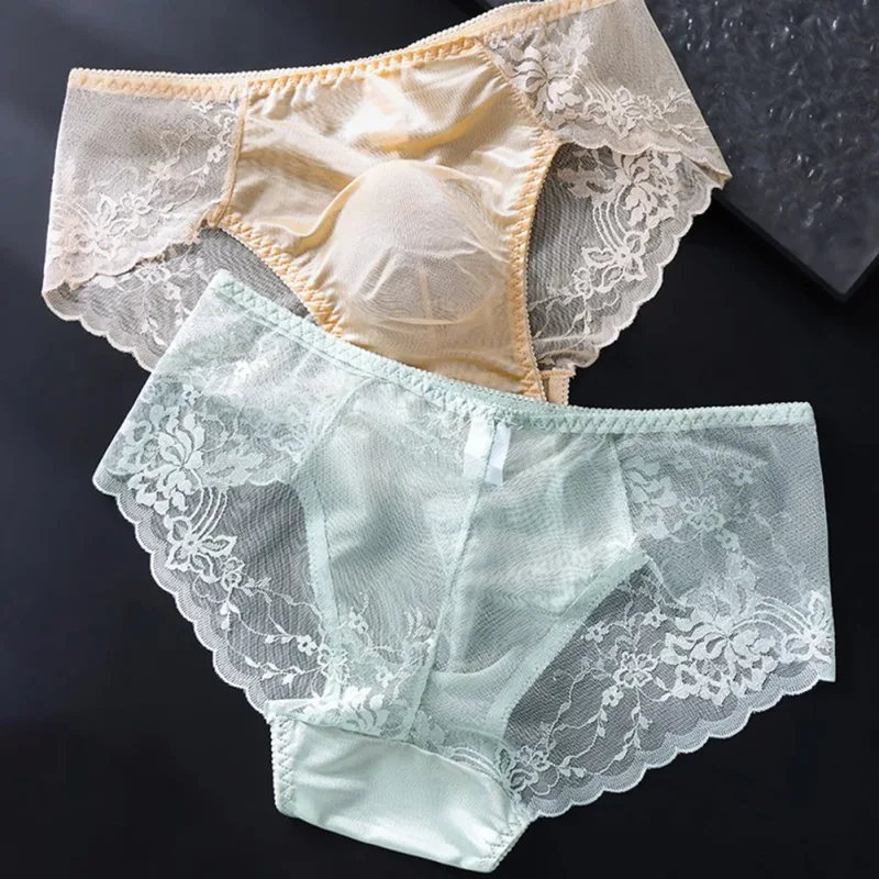 Cuecas masculinas de renda sem costura cuecas de seda gelada 3D bolsa com protuberância calcinha gay de cintura baixa — image 11