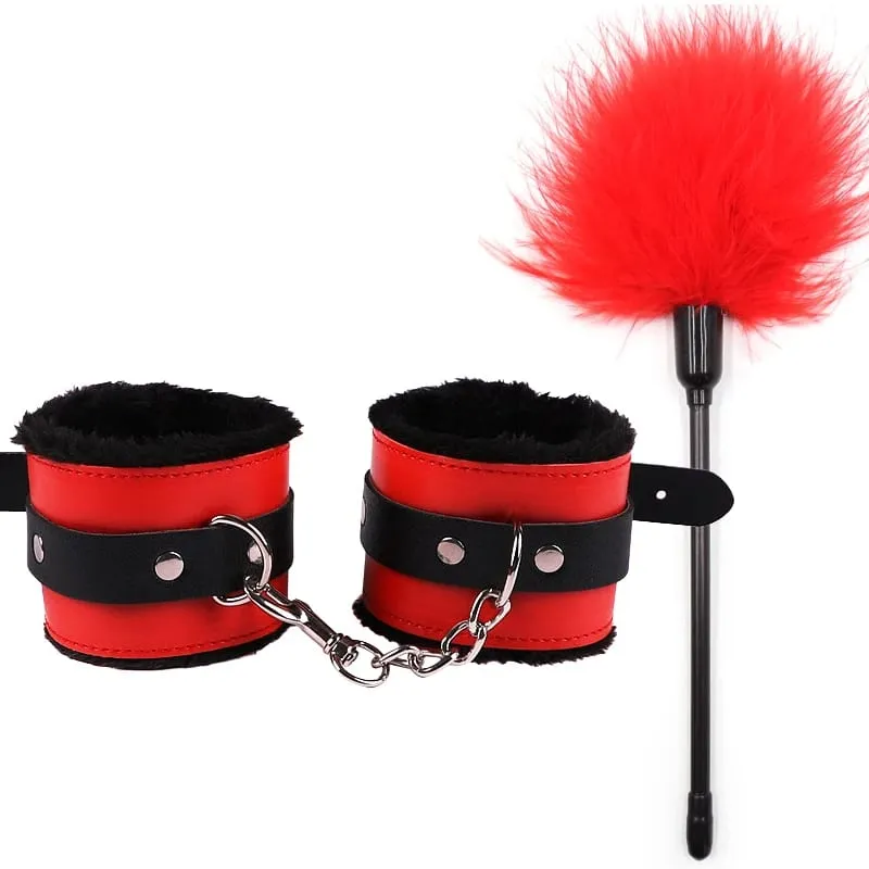 Παιχνίδια σεξ για γυναίκες Bdsm Σετ Bdsm Σέξι δερμάτινο βελούδινο σεξ παιχνιδιών Bondage Kit Χειροπέδες Φτερό με δεμένα μάτια Φετίχ φλερτ Προϊόντα για ενήλικες