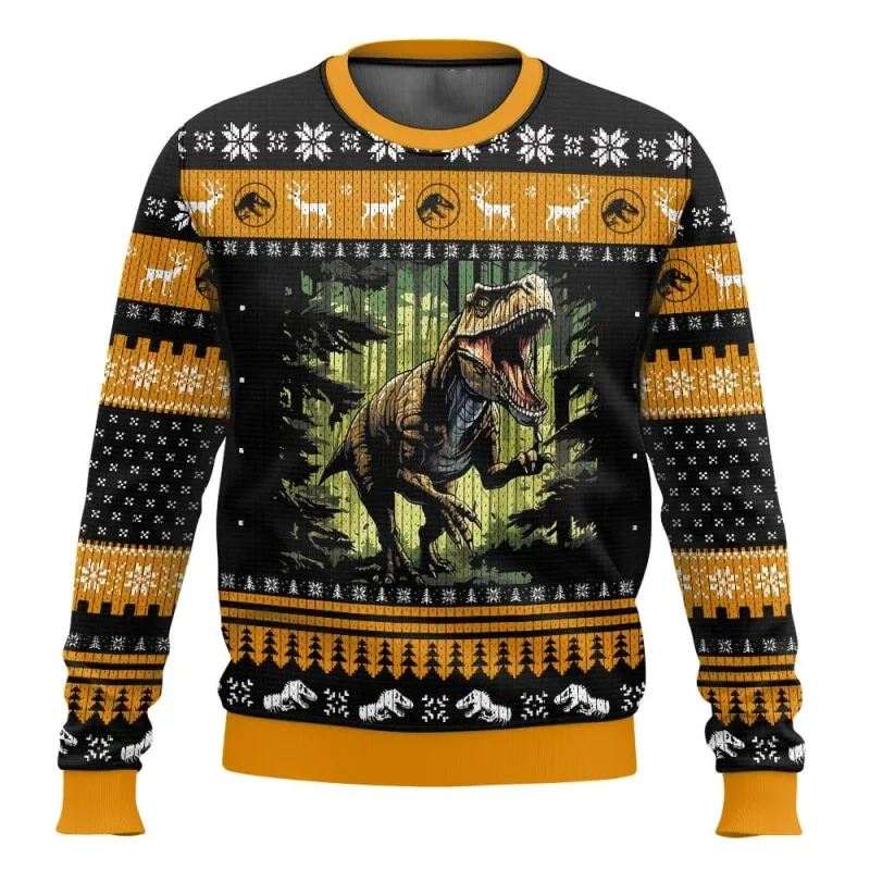 Jurassic Park Dinossauros Feliz Natal Roupas Presentes Suéteres de Papai Noel Moletons masculinos e femininos 3D Festa de outono e inverno
