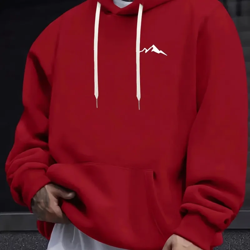 Kaswal na fashion ng panlalaking taglagas at taglamig na maluwag na naka-print na bundok na may mahabang manggas na naka-hood na sweatshirt na mainit na pullover — image 10