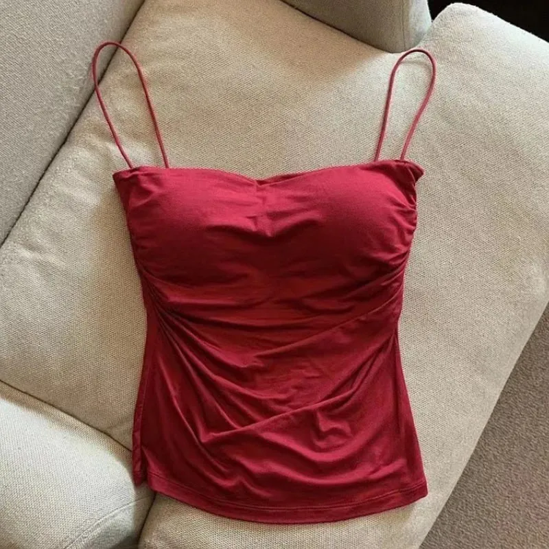 Új-szexi tömör redőzött Tank Camisole női nyári spagettipántos ujjatlan felsők — image 8