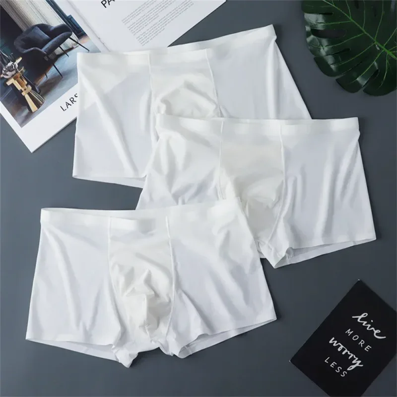 3 pçs de alta qualidade roupa interior masculina de seda gelo verão fino respirável sem costura calcinha sexy masculino plus size — image 3
