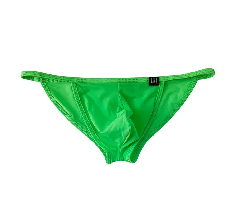 Cuecas sexy masculinas ultrafinas de seda gelo cuecas dupla divisão biquíni com buracos personalizado u-convexo design calcinha — image 6