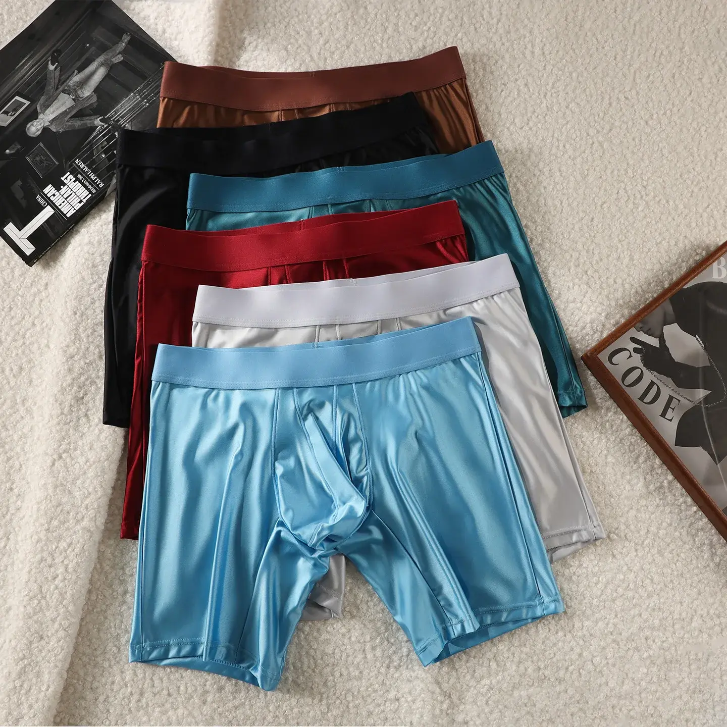 Roupa interior dos homens boxers sólido u bolsa calcinha para homem estendido perna boxer shorts homme cintura média esportes cuecas masculinas M-XXL — image 5