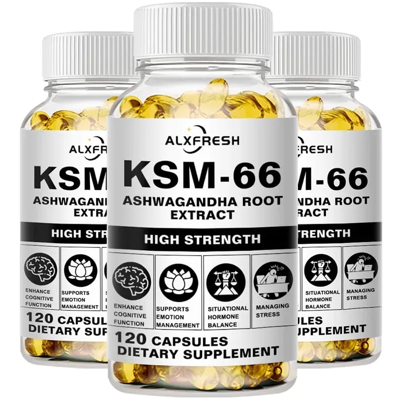 Φυσικό βιολογικό Ashwagandha KSM-66 Συμπληρώματα Κάψουλες για Ανακούφιση από Στρες Focus Brain Energy Support Συμπλήρωμα για την υγεία ύπνου — image 8