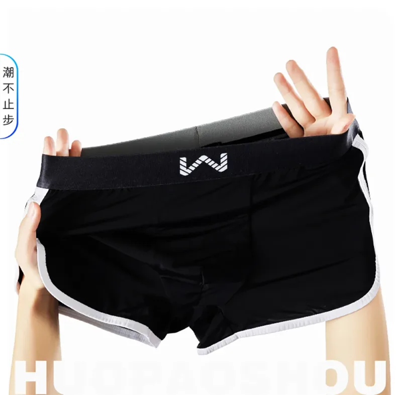 3 unidades/pacote de seda gelo respirável malha antibacteriana cuecas masculinas grande espaço bolsa calcinha alta cintura elástica boxer homme