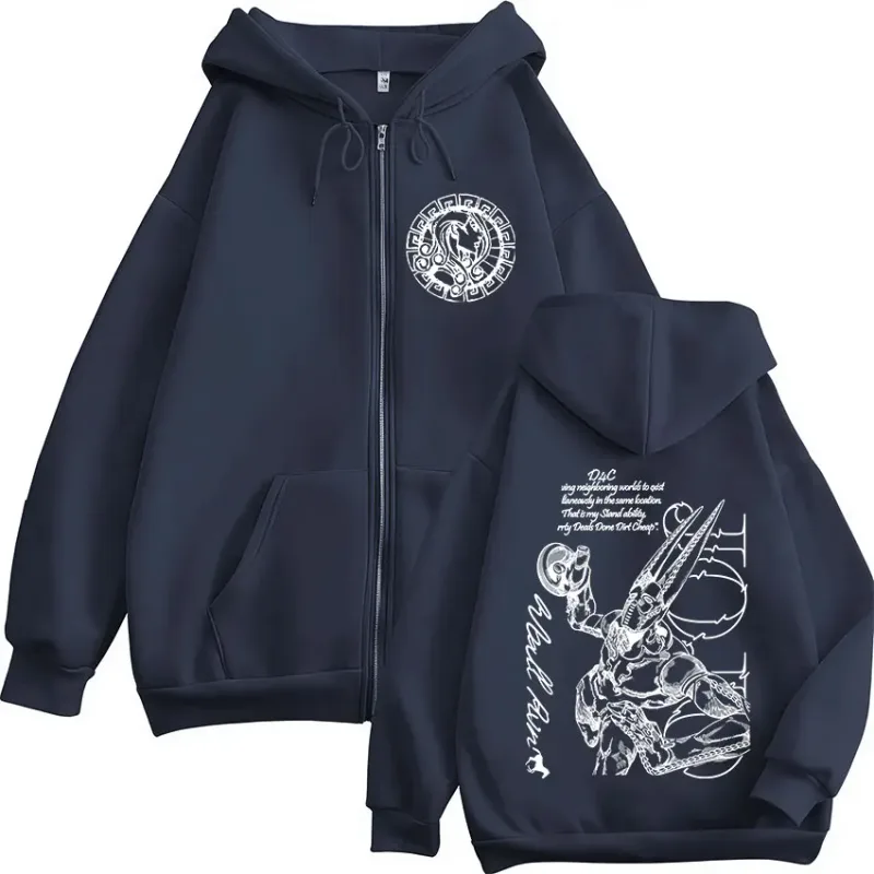 Anime Jojo Bizarre Adventure STEEL BALL RUN D4C Funny Valentine Zipper Hoodies Men Women Fashion Fleece Zip Up Sweatshirt Jacket