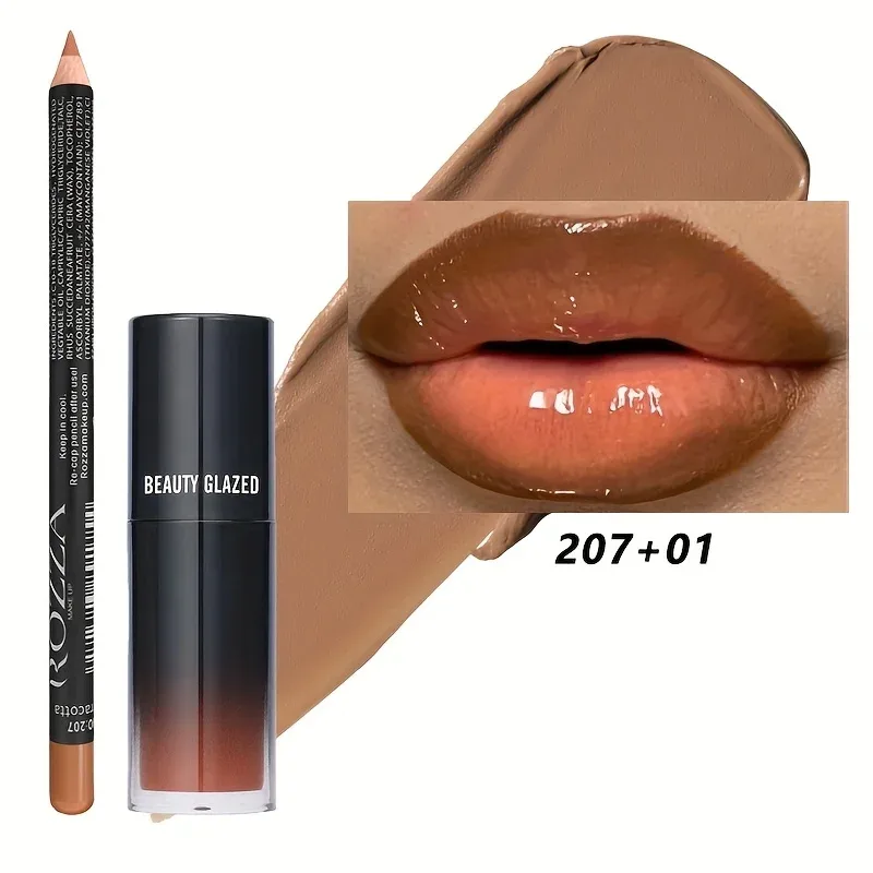 2pcs/Set Smooth Lip Liner+Lip Oil Set Lip Combo Waterproof Lip Liner Makeup Long-Lasting Moisturizing Lip Makeup Lip Plump