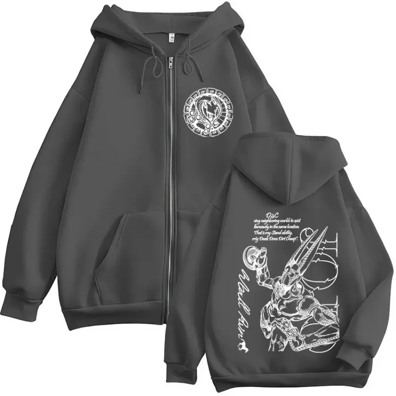 Anime Jojo Bizarre Adventure STEEL BALL RUN D4C Funny Valentine Zipper Hoodies Men Women Fashion Fleece Zip Up Sweatshirt Jacket