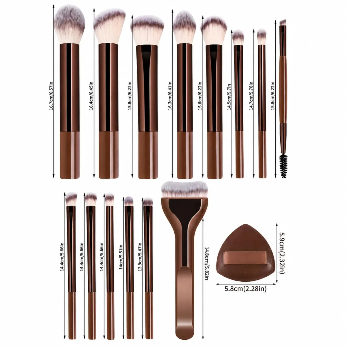 17 τμχ Σετ πινέλου μακιγιάζ με τσάντα & 2 τμχ Puff Foundation Powder Blush Eyeshadow Brushes Lip Brushes Travel Beauty Tools Δώρο — image 3