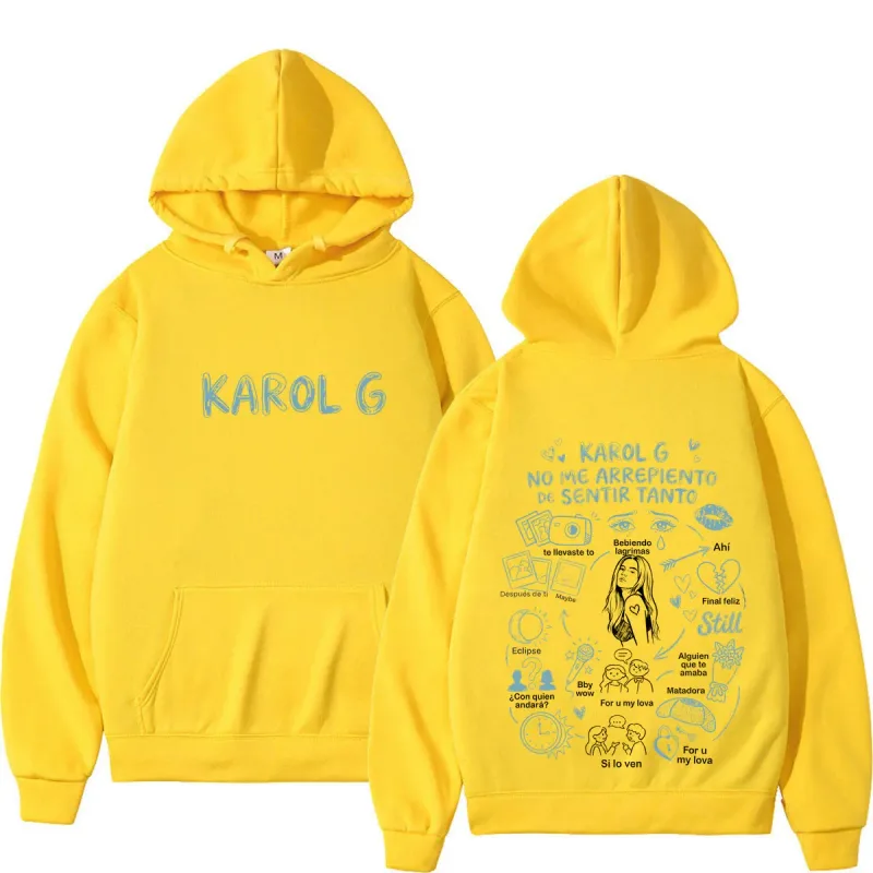 Karol G Álbum No Me Arrepiento De Sentir Tanto 2026 Impressão Moletom Com Capuz Homens Mulheres Moda Casual Pulôver Mangas Compridas Soltas Hoodies — image 9