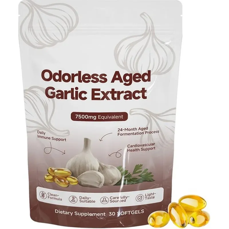 Odorless Aged Garlic Extract Softgels 7500mg 24-Month Fermented herbal Botanical Formula Cardiovascular Immune Support 30 Count — image 9