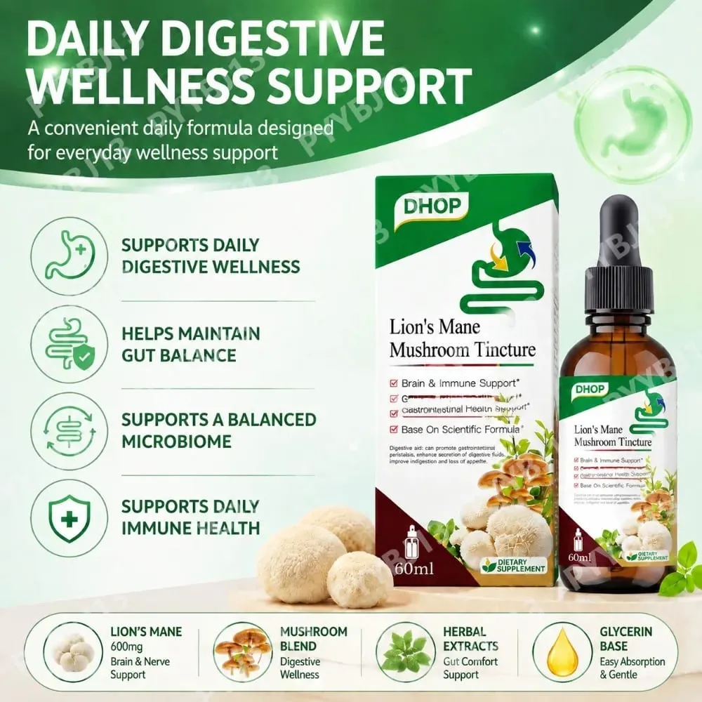 Lion's Mane Mushroom Extract Drops 60ml Hericium Erinaceus Supports Brain Immune Health Vegan Liquid Συμπλήρωμα για Ενήλικες — image 2