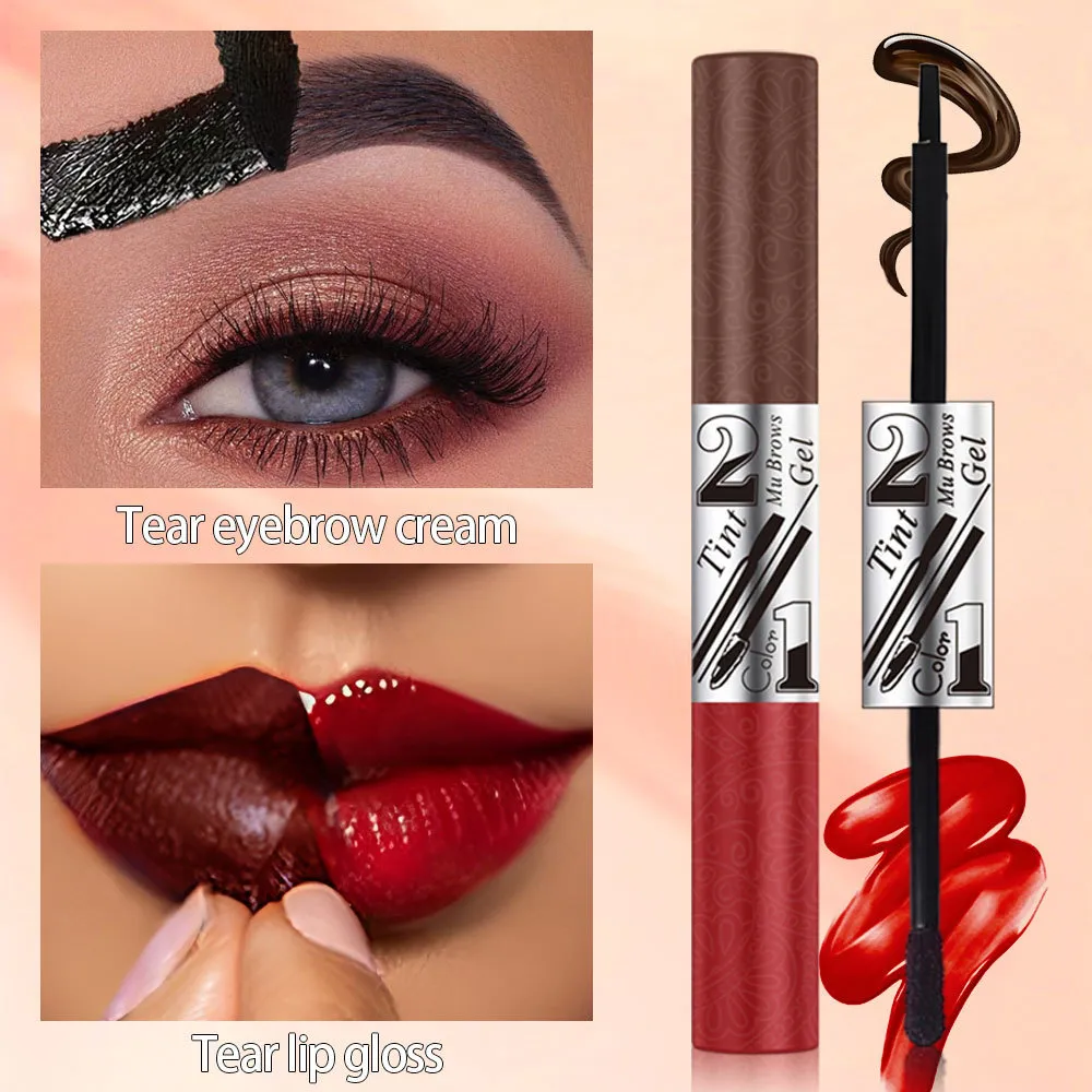 2in1 κραγιόν κραγιόν φρυδιών διπλής κεφαλής Tearable Lip Gloss Sexy Smooth Contour αδιάβροχο μακράς διαρκείας Lipgloss μακιγιάζ — image 5