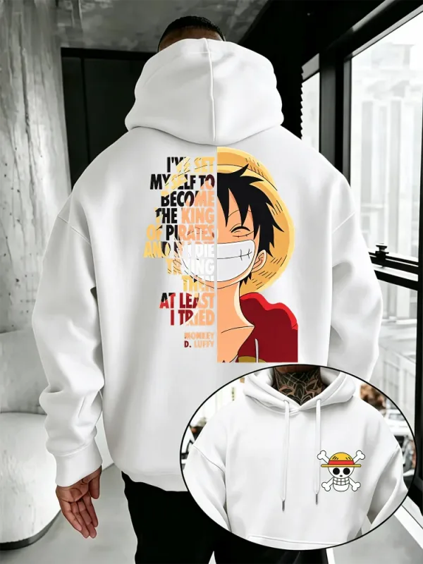 One Piece Anime Hoodie Monkey D Luffy Quote Print Streetwear Unisex Herr Dam Oversized Casual Sweatshirts Långärmade — image 6